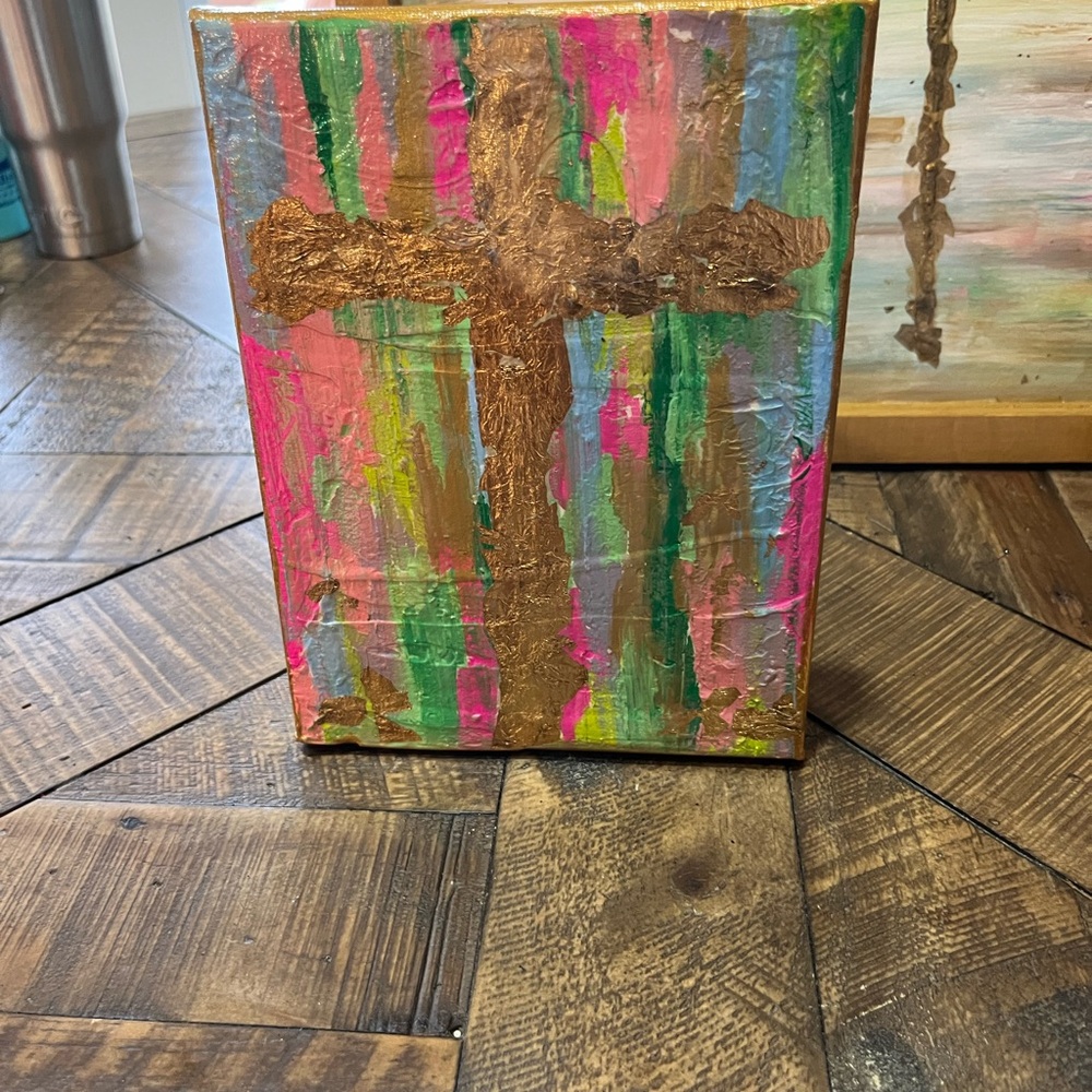 Colorful Abstract Cross Canvas Art made to order! Colors may vary!
